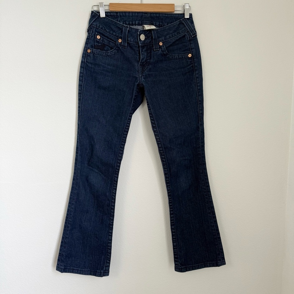 True Religion Becky Women's Dark Denim Navy Stitch BootCut Low Rise Size 27 - Picture 4 of 9
